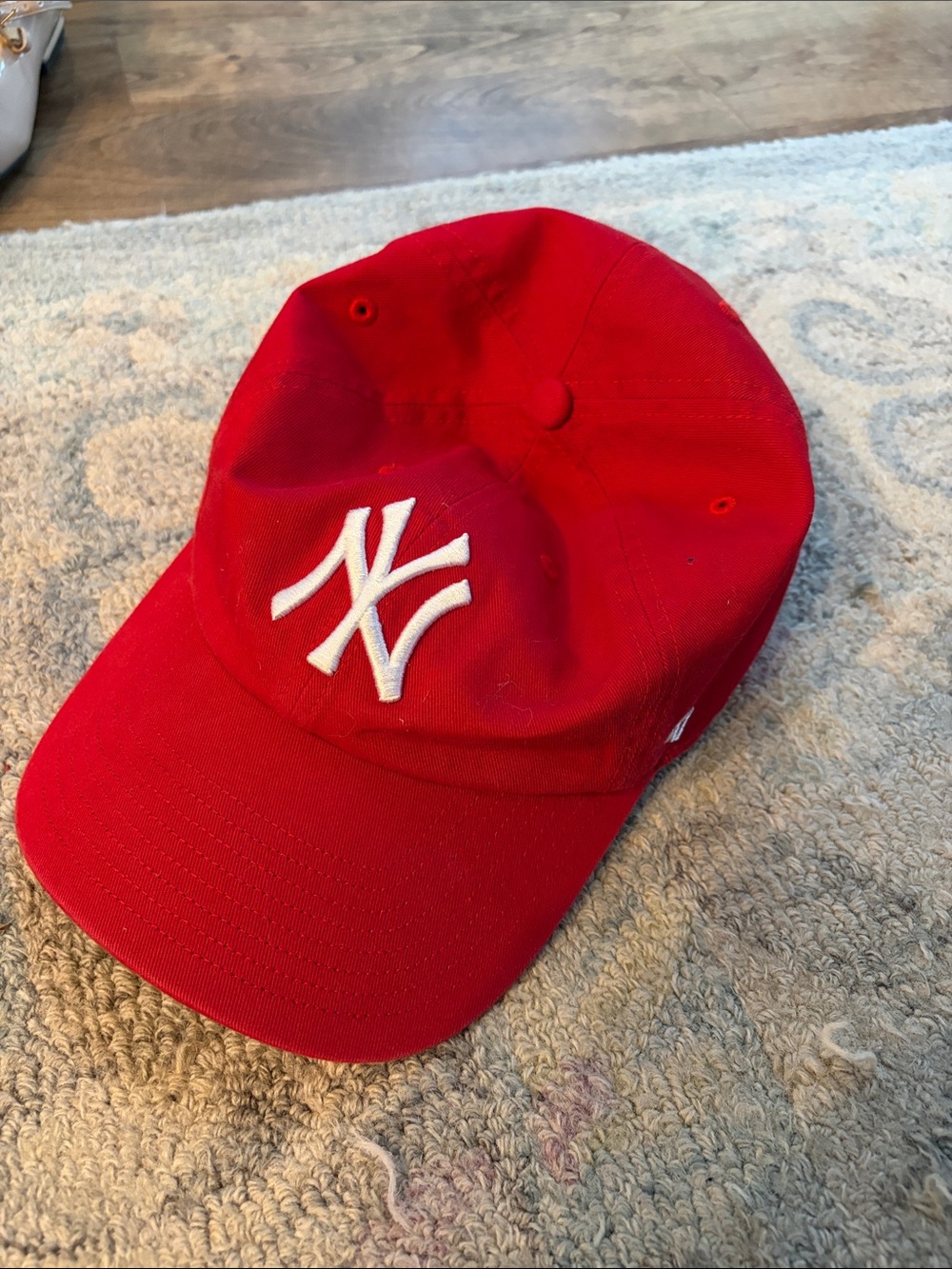 Red Baseball Cap with White Embroidered Logo - Women's Hat
